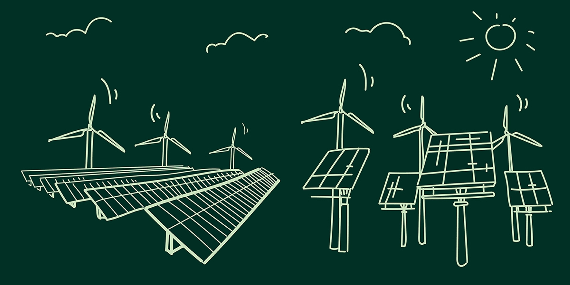 Grafik med solceller og vindmøller