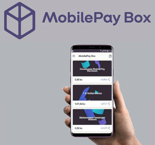 Mobiltelefon der viser MobilePay Box på skærmen.