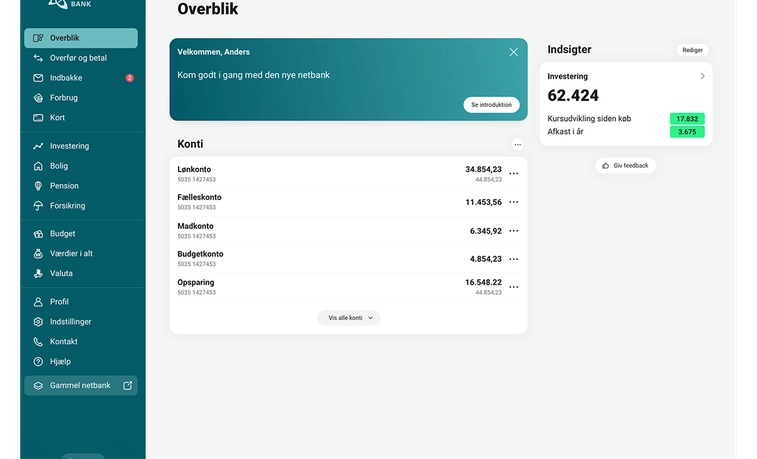 Skærmbillede af Djurslands Banks netbank