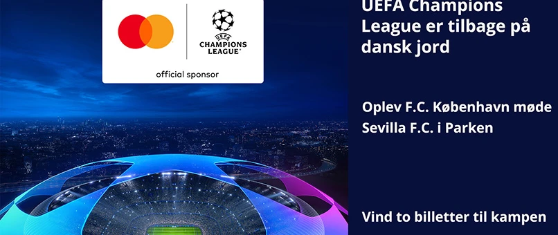 Grafik med stadion set oppe fra. Champions League logo og MasterCard-logo.