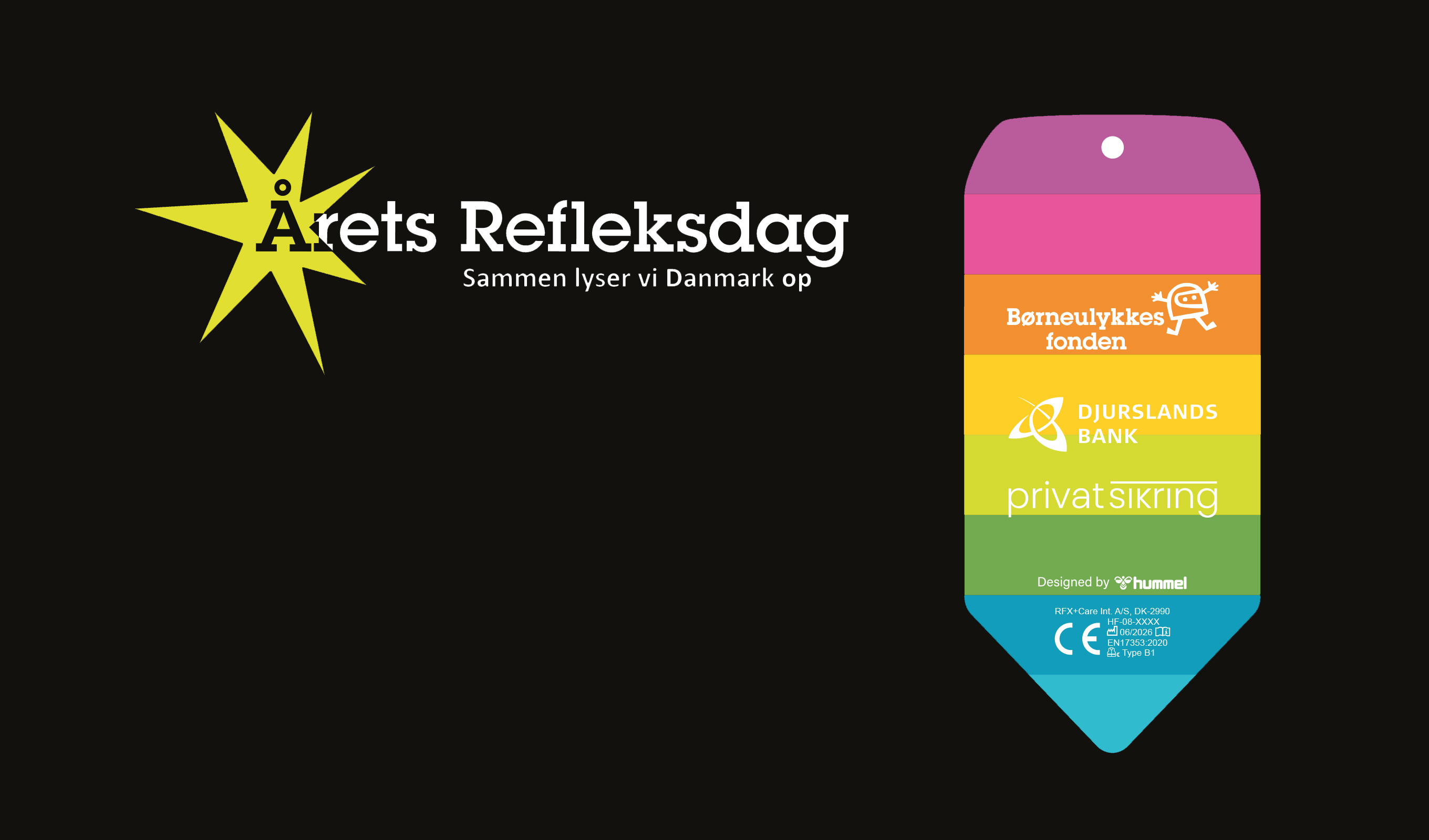 Grafik for årets refleksdag. Billede af refleks formet som ansigtet på en vaskebjørn med Djurslands Bank logo