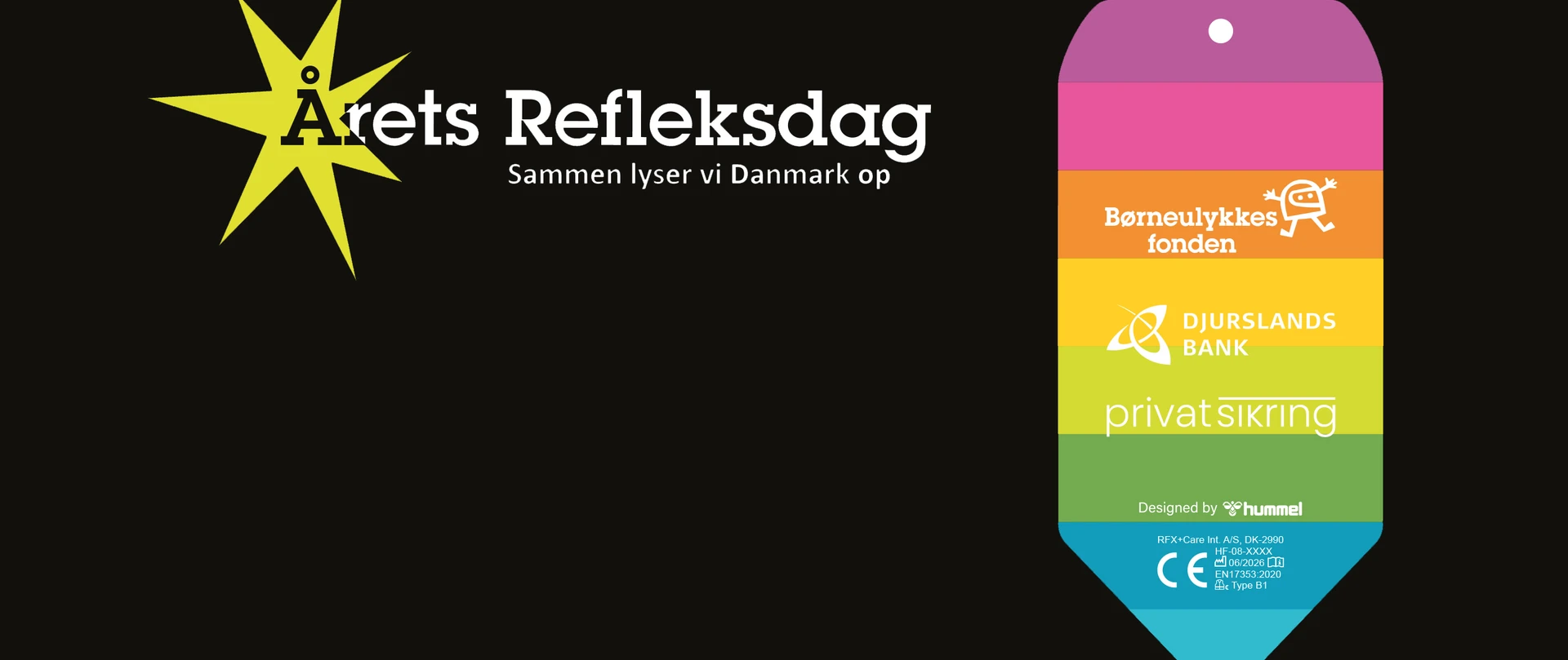 Grafik for årets refleksdag. Billede af refleks formet som ansigtet på en vaskebjørn med Djurslands Bank logo