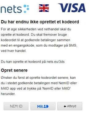 Du har endnu ikke oprettet et kodeord til betaling på nettet.