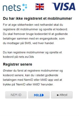 Et billede af Nets, hvor du kan vælge at login med MitID.